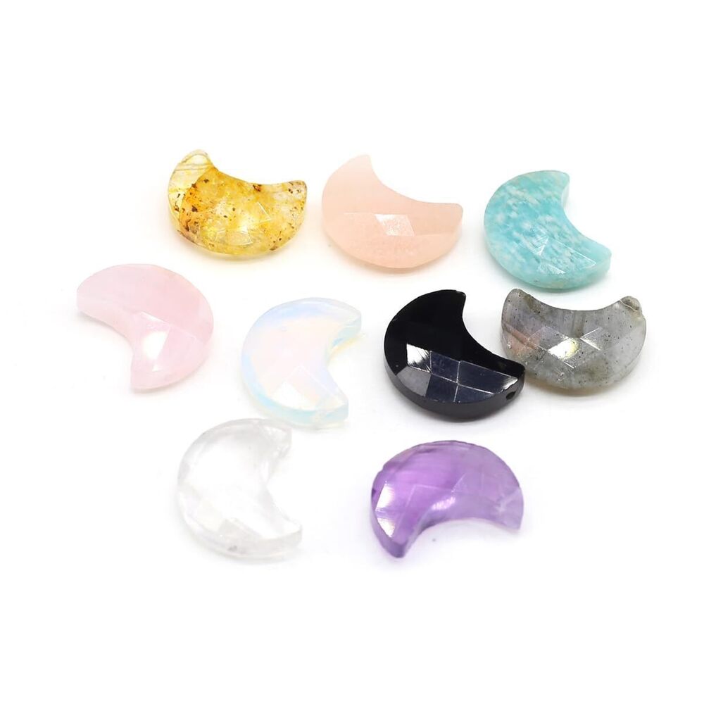 4644 5PCS Natural Stone Pendant Section Moon Citrine Rose Quartz Amethyst